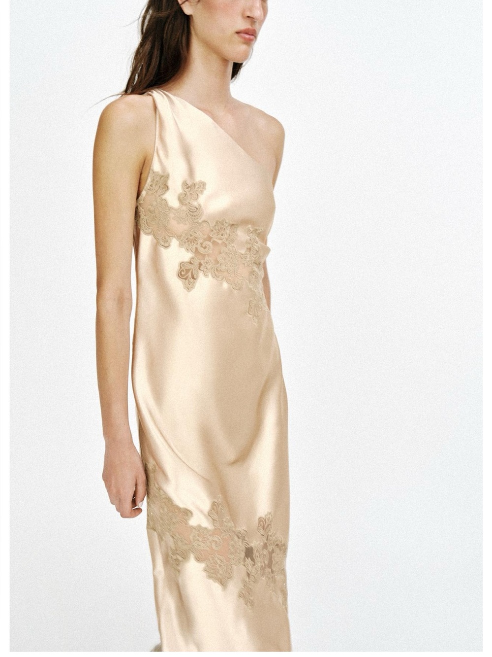 Zara Asymmetric Lingerie Style Midi Dress in Soft Gold - Picture 5 of 11